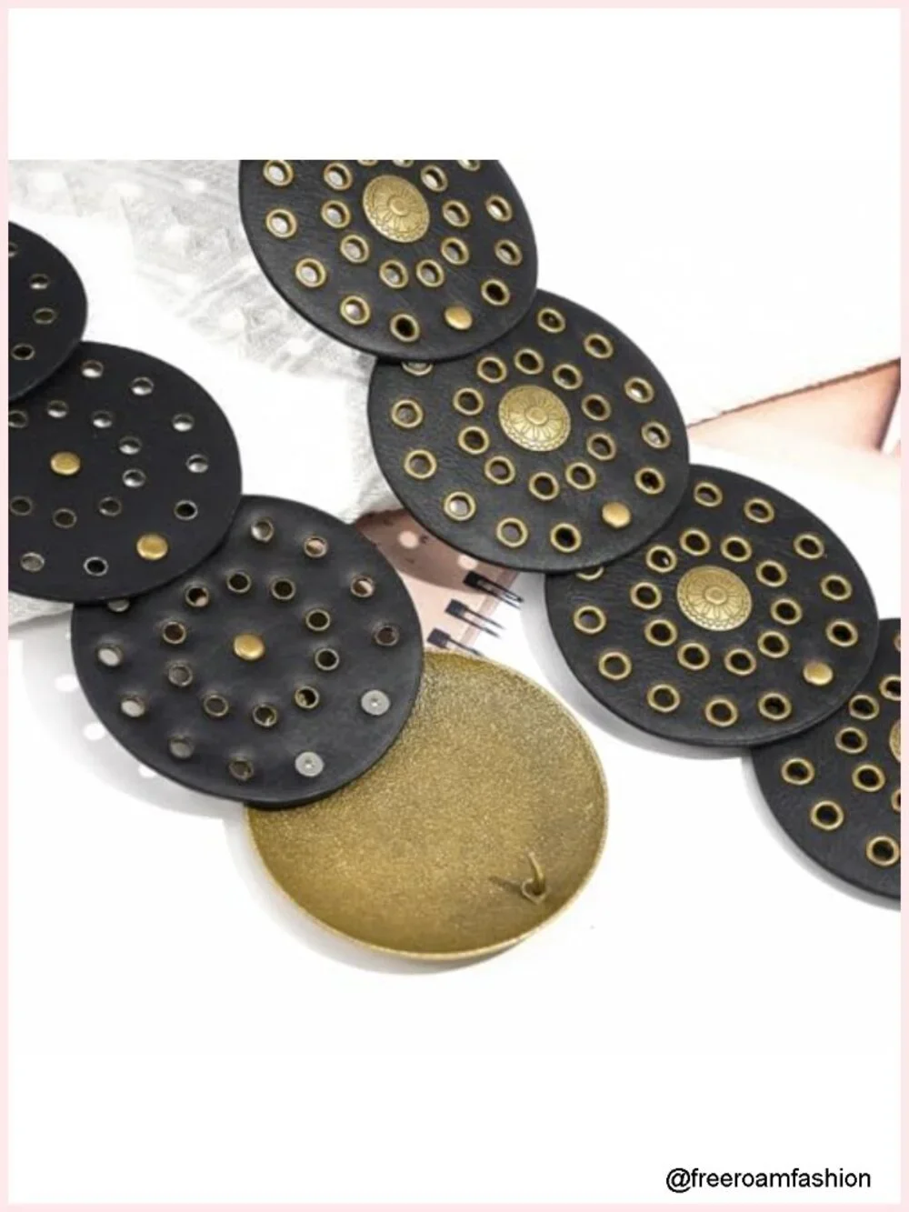 Wide Hollow Boho PU Leather Belt with Metal Buckle
